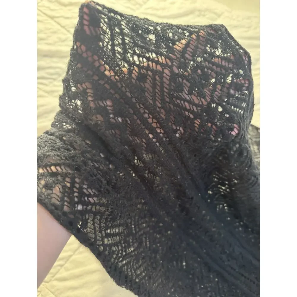 Black Infinity Scarf Open Knit Delicate Lace Elegant Gothic Cozy Fall Winter